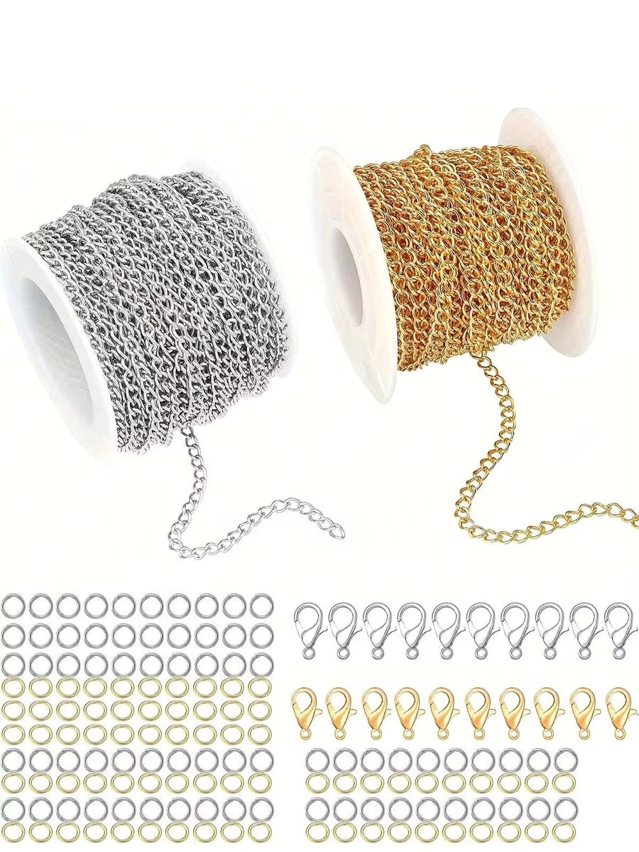 1/5m Necklace Chain Tail Chain, Suitable For DIY Jewelry Making, Necklace Chain Set, Includes 20 Lobster Clasps, 90 Jump Rings, 1m/Bag Without Lobster Clasps, Jump Rings