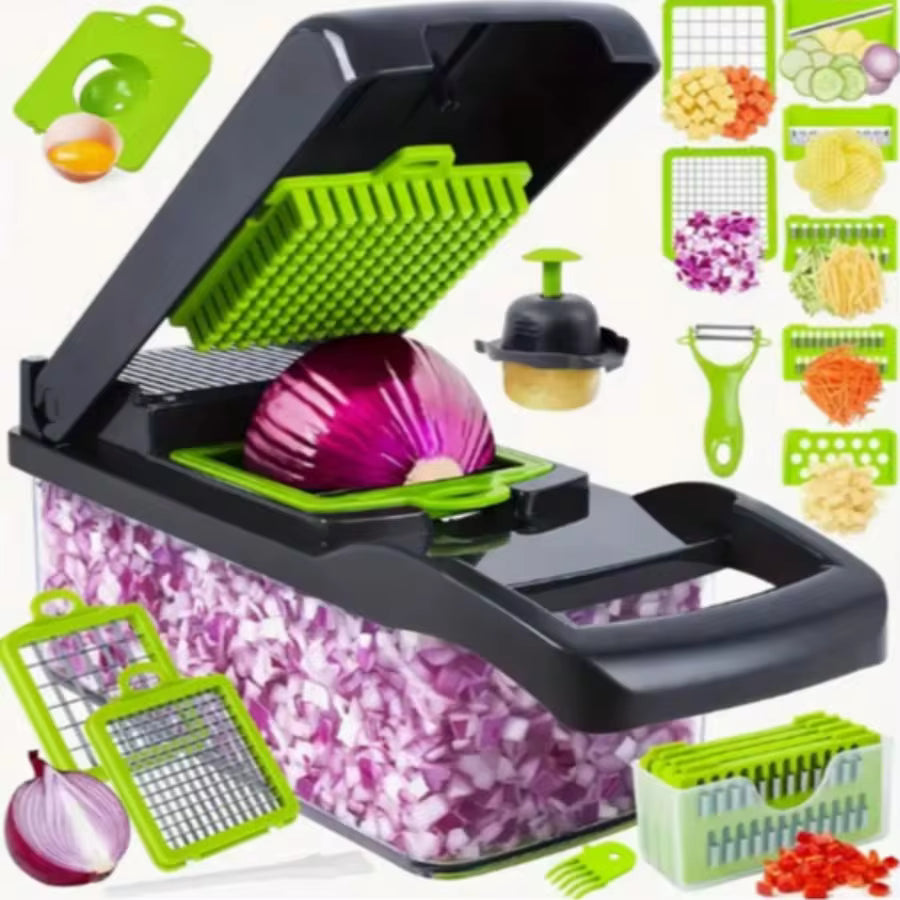 16-Piece Multi-Function Kitchen Set: Vegetable & Fruit Chopper, Manual Food Grater, Onion & Potato Shredder | Space-Saving Design, Dishwasher, Easy Prep For Meals | Kitchen + Travel Accessories, Cocina Decor