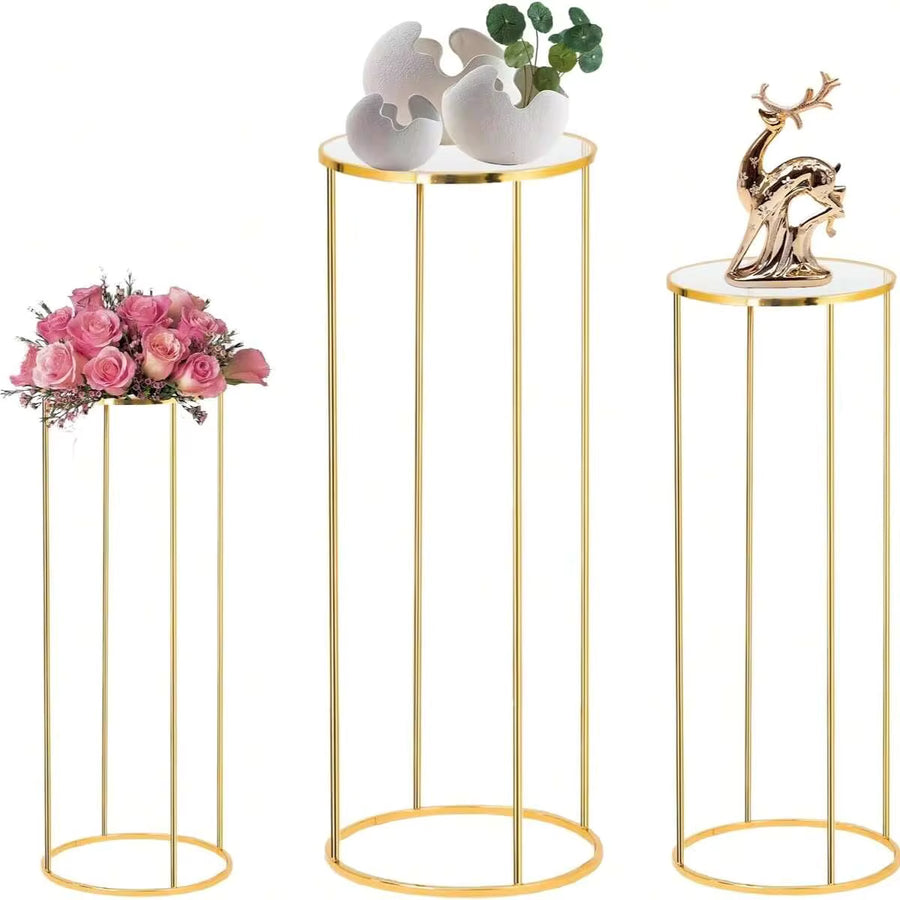 Party Cylinder Stand, Gold Metal Plant Round Cylinder Stand For Party Flowers, Cylinder Table Display Pedestal Base For Vases, Birthday Party Backdrop Decoration