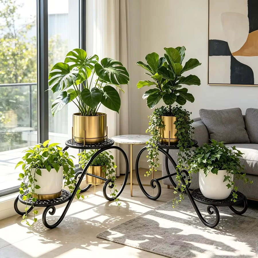 [High-Quality] 7/6/5/4/2 Tier Wrought Iron Plant Stand (8/7/6/5/4 Pot Capacity), Indoor Outdoor Multi-Tier Flower Pot Display Rack, Anti-Corrosion Rust-Resistant, Foldable Easy Storage, Home Decor For Courtyards Gardens Corners Balconies Living Rooms
