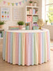1pc Rainbow Plaid Classroom Desk Skirt, Back To School Teacher Desk Cover, Elastic Pleated Tablecloth, Suitable For Home/School Decor, Macaron Color Pleated Desk Skirt, Fits Rectangular/Round Tables