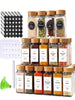 12pcs 40oz Square Seasoning Canisters, Pepper Powder Bottles 120ml Bamboo/Wood/Glass Condiment Jars Set